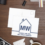 Navy Blue House Real Estate Company Marketing Postcard<br><div class="desc">This navy blue realtor monogram marketing postcard is custom made with your realty company name under the the realty agent's initials in simple typography. This minimalist design features a simple line outline of a house. Modern postcards for an agent working to buy and sell homes.</div>