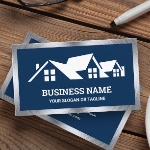 Navy Blue House Roofing Construction Roofer Business Card