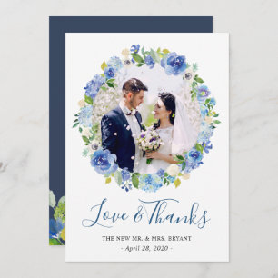 Navy Blue Hydrangea Floral Wreath Photo Thank You