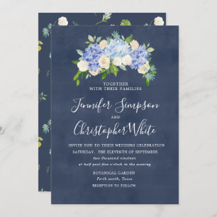 Navy Blue Hydrangea Wedding Invitation Cards