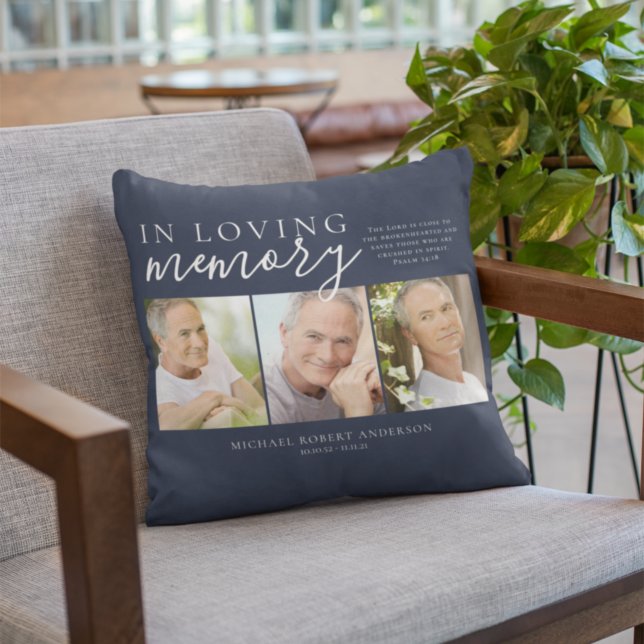 Navy Blue In Loving Memory Photo Memorial   Cushion (Creator Uploaded)