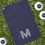 Navy Blue Initial Name Monogram Golf Towel<br><div class="desc">Create Your Own Personalised Custom Sage Green Modern Script Name Monogram Golf Towel. This chic, feminine golf towel features a stylish monogram design with a flat white initial on a soft sage green background and a classic black script name for a personalised touch. Printed on one side, this towel adds...</div>