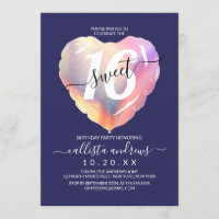 Navy Blue Iridescent Foil Heart Balloon Sweet 16