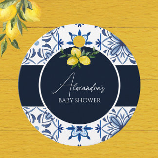 Navy Blue Italian Lemon Baby Shower Thank You Favour Tags