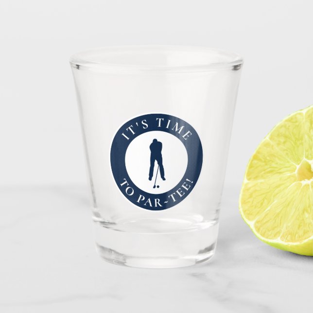 Navy Blue Its Time to Par Tee Funny Golfer Shot Glass (Front)