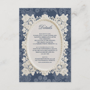 Navy Blue Ivory Doily Lace Wedding Details Enclosure Card