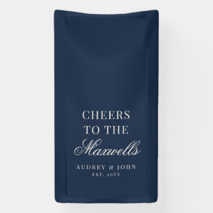 Navy Blue Ivory Elegant Cheers Script Wedding Banner