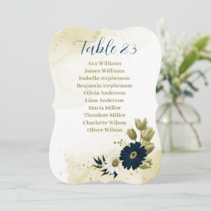 Navy blue ivory flowers gold seating chart card