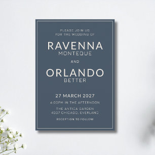 Navy Blue Ivory Frame Old Money Modern Wedding Invitation