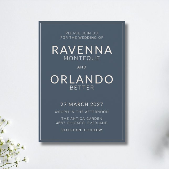 Navy Blue Ivory Frame Old Money Modern Wedding Invitation (Creator Uploaded)