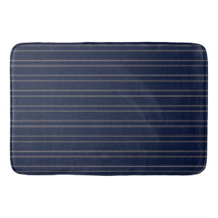Navy Blue Ivory Gold Pinstripes Bath Mat