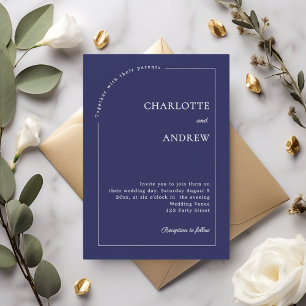 Navy blue ivory modern minimalist wedding invitation