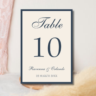 Navy Blue Ivory Old Money Black Tie Wedding Table Number