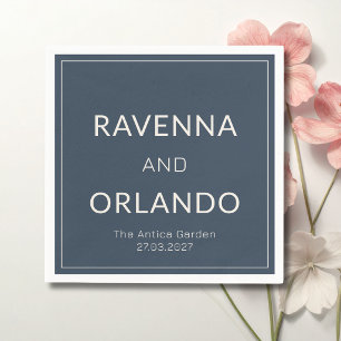 Navy Blue Ivory Old Money Minimalist Wedding Napkin