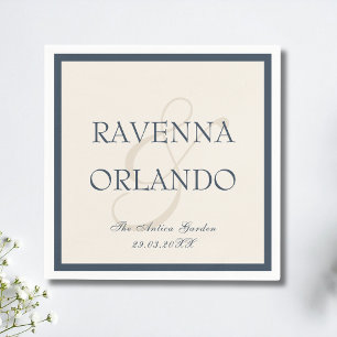 Navy Blue Ivory Old Money Timeless Glam Wedding Napkin