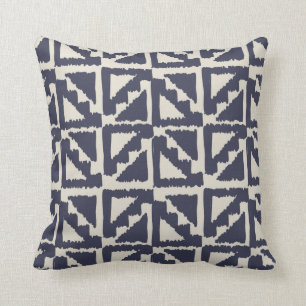 Navy Blue Ivory Tribal Print Ikat Triangle Pattern Cushion