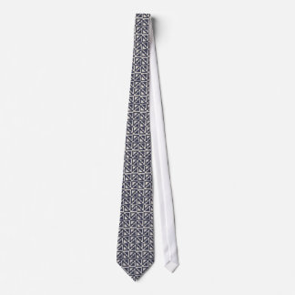 Navy Blue Ivory Tribal Print Ikat Triangle Pattern Tie
