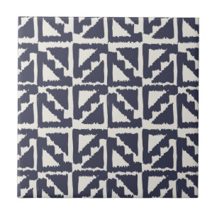 Navy Blue Ivory Tribal Print Ikat Triangle Pattern Tile