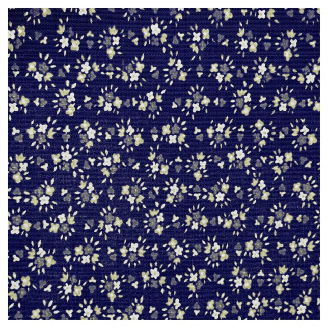 Navy Blue & Ivory Vintage Floral Fabric (Swatch)