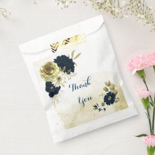 navy blue ivory white and gold flowers wedding favour bags