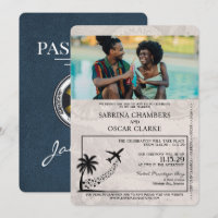 Navy Blue Jamaica Passport Wedding Invitation