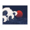 Navy Blue Japanese Wave with Red Moon Drawing