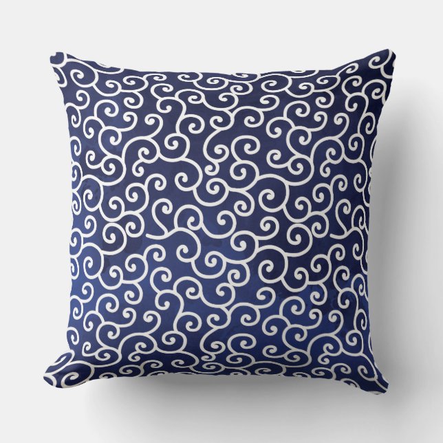Navy Blue Japenese Nautical Reversible Pillow (Front)