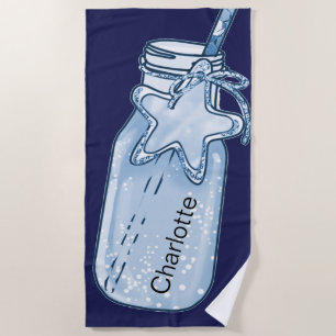Navy blue jar bottle name fun beach towel