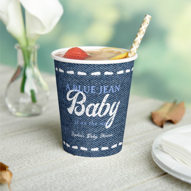 Navy Blue Jean Baby Boy Baby Shower Paper Cups (Insitu)