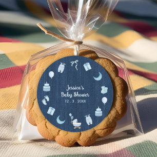 Navy Blue Jean Baby Denim Baby Shower Thank You Classic Round Sticker