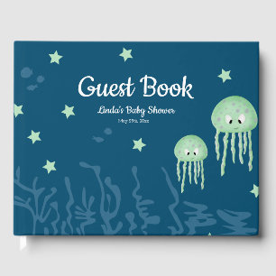 Navy Blue Jellyfish Gender Neutral Baby Shower Guest Book