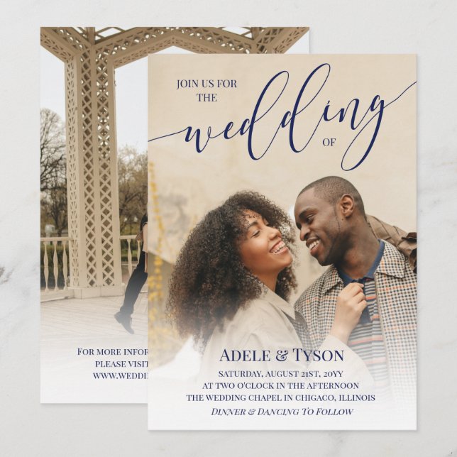 Navy Blue Join Us Photo Double Sided Wedding Invitation (Front/Back)