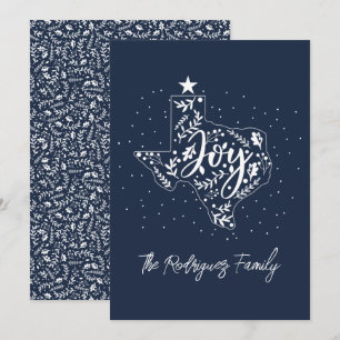 Navy Blue Joy Holiday Leaves Texas Shape Card