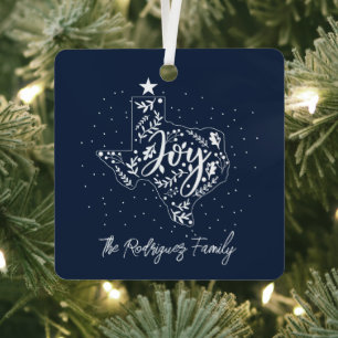 Navy Blue Joy Holiday Leaves Texas Shape Metal Tree Decoration