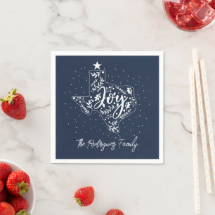 Navy Blue Joy Holiday Leaves Texas Shape Napkin