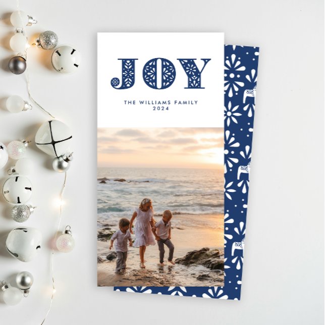 Navy Blue Joy Swedish Dala Horse Holiday Photocard (Creator Uploaded)