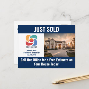 Navy Blue Just Sold Real Estate Company Logo Postcard