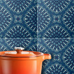 Navy Blue Kaleidoscope Mosaic Geometric Pattern Tile<br><div class="desc">This ceramic tile is chraacterised by symmetrical patterns that exude an aura of elegance and sophistication. The deep blue background serves as a canvas for the mesmerising geometric shapes in lighter shades of blue and white. These shapes create a kaleidoscopic effect, drawing the viewer’s eye to the centre of the...</div>
