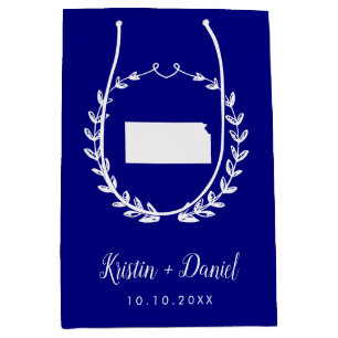 Navy Blue Kansas Map Wedding Welcome Swag Medium Gift Bag