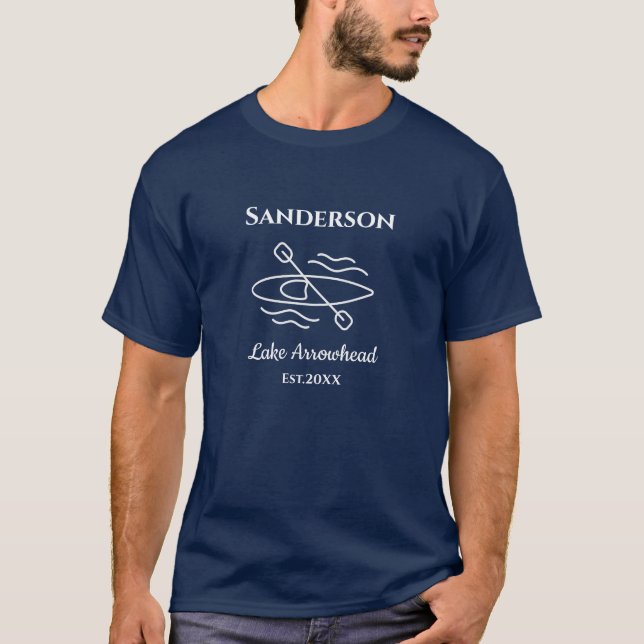 Navy Blue Kayak Monogram Name Lake house T-Shirt (Front)