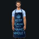 Navy blue keep calm and let handle it crazy BBQ Apron<br><div class="desc">Navy blue keep calm and let handle it crazy BBQ Apron. Modern typography template with crown. Personalised kitchen cooking aprons in any amazing colour combination you like. Stylish template with big letter typography design. Add your own name or humourous meme quote. Create your own one of a kind Birthday party...</div>
