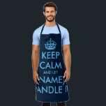 Navy blue keep calm and let handle it crazy BBQ Apron<br><div class="desc">Navy blue keep calm and let handle it crazy BBQ Apron. Modern typography template with crown. Personalised kitchen cooking aprons in any amazing colour combination you like. Stylish template with big letter typography design. Add your own name or humourous meme quote. Create your own one of a kind Birthday party...</div>