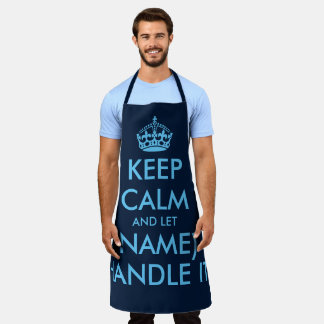 Navy blue keep calm and let handle it crazy BBQ Apron