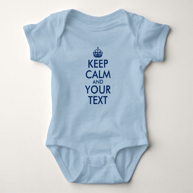 Navy Blue Keep Calm and Your Text Baby Bodysuit (Front)