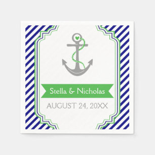 Navy blue, Kelly green anchor nautical wedding Napkin