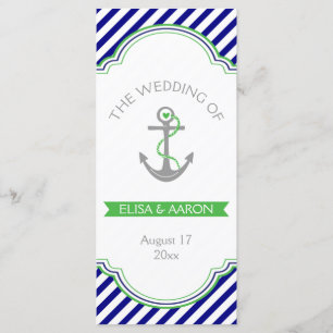 Navy blue, Kelly green nautical wedding program Programme