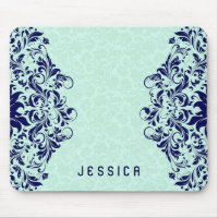 Navy Blue Lace Mint Green Damasks