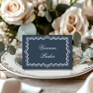 Navy Blue Lace Old Money Quiet Wedding Place Card
