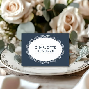 Navy Blue Lace Old Money Rustic Wedding Place Card