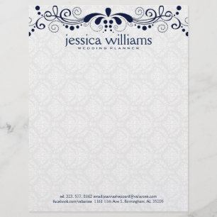 Navy-blue Lace Over White Damasks Background Custom Letterhead